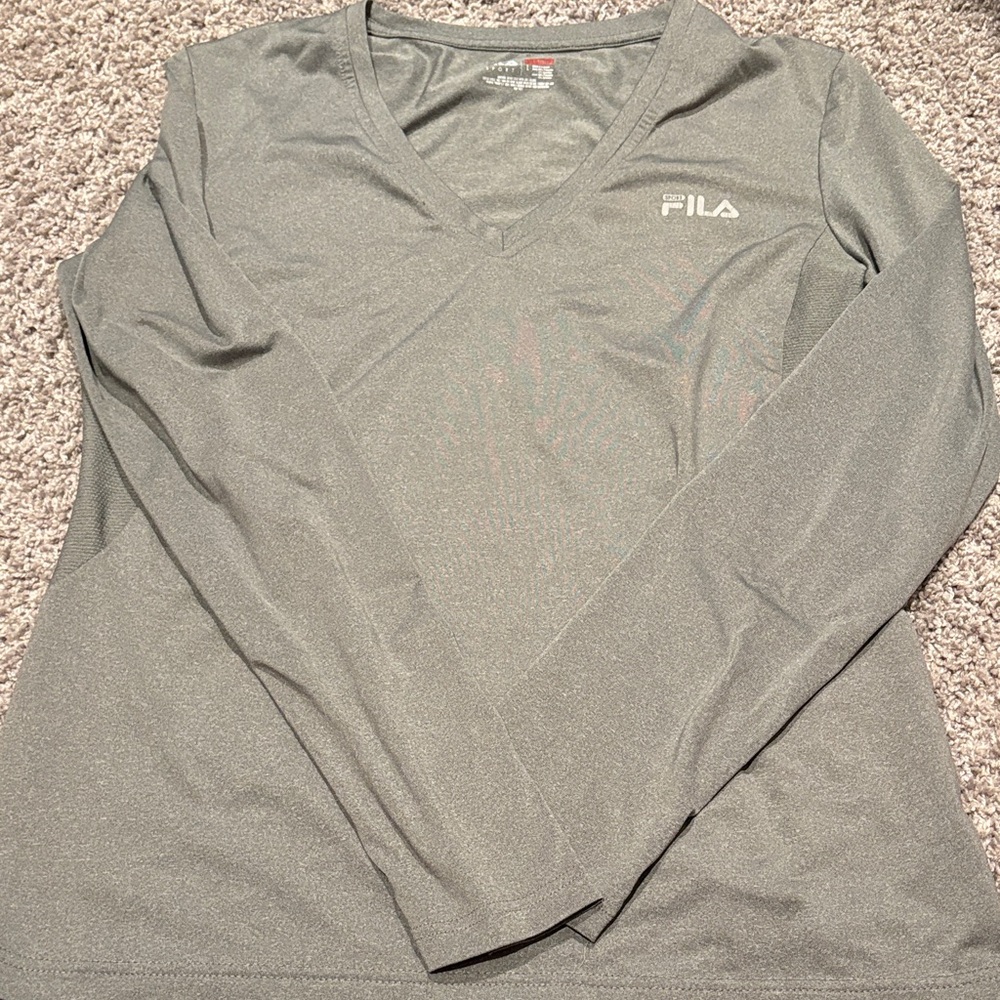 Fila Heather Gray V-Neck Long Sleeve Shirt